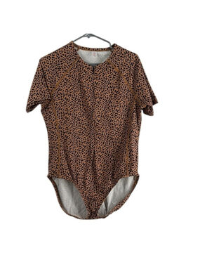 Snoga swimsuit modest full bottom coverage front zip leopard print sz lg